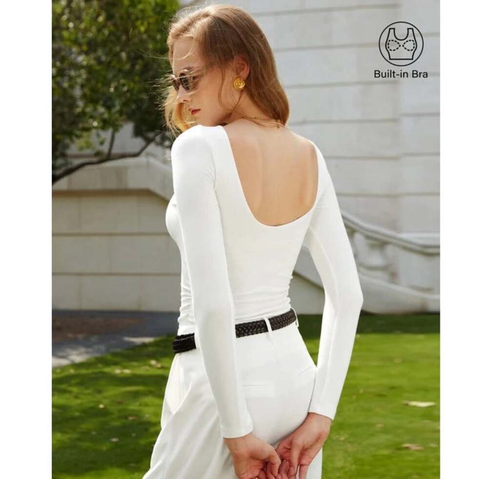 OGL Open Back Brami Top Side Ruched LiteWarm White Size Small NEW